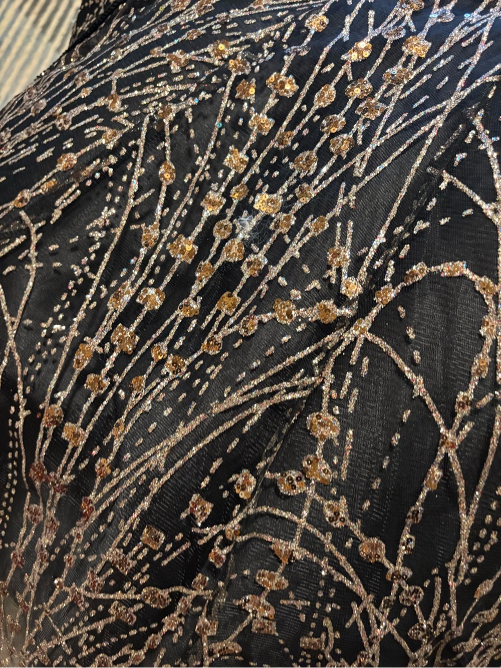 Clarisse Black Strapless Evening Gown with Gold & Silver Sequin Accents - Picture 3 of 7